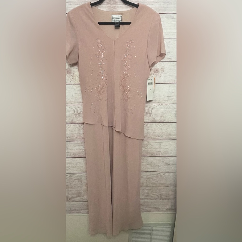 NWT VTG KARIN STEVENS Pink Layered Dress Beaded Top Lined Sz 14